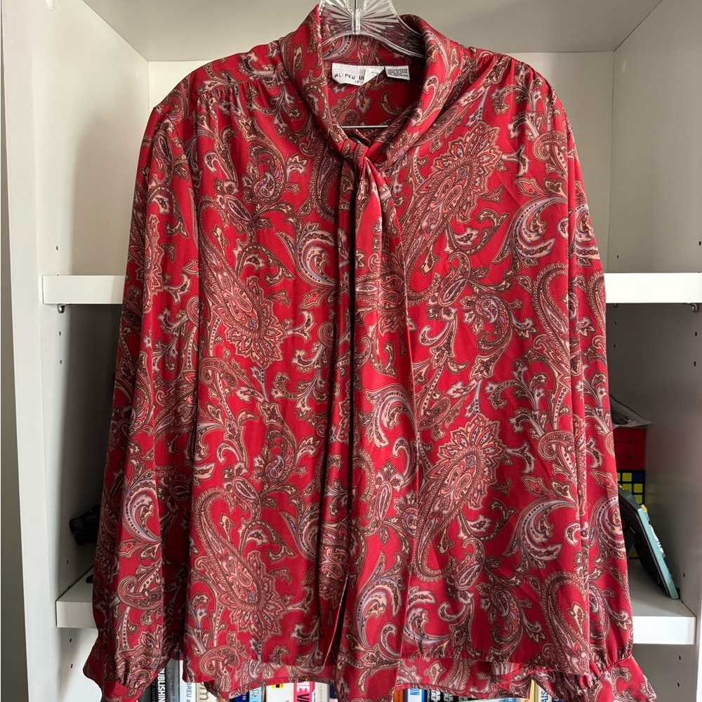 Vintage Red along Sleeves Shirt Blouse Baroque Sz 16